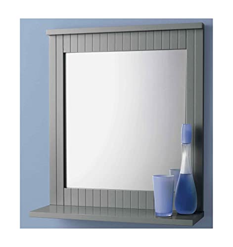 Saxony Wall Mounted Mirror with Cosmetics Shelf, Grey Finish