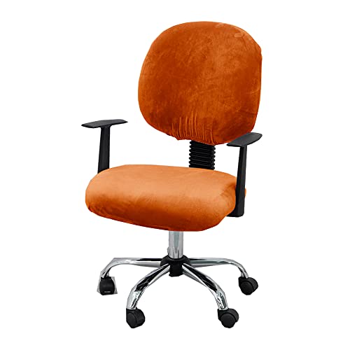 XMNTG Stretch Orange Velvet Swivel Office Desk Chair Seat Covers Mid-Back Rotating Chair Cover Computer Chair Slipcover Removable Washable Chair Backrest Cover Seat Cushion Protectors (Orange)