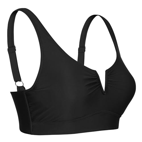 Mycoco Women's Underwire Bikini Tops Cropped Tankini Top Adjustable Compression Swim Top Only Black US 6 - Image 4