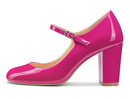 Castamere Women Mid Chunky Block Heel Round Toe Pumps Mary Jane Ankle Strap Office Party Dress Shoes 3.3 Inches Heels2