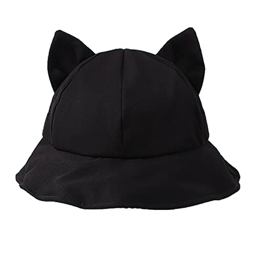 Womens Cat Ears Bucket Hat Cute Sun Hat Summer Fishing Hat Y2K Style Fishing Cap for Rave Daily Festival (Black)