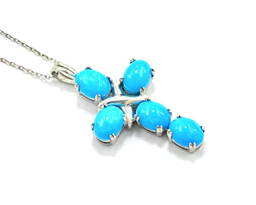 Natural Sleeping Beauty Turquoise 8X6 MM Oval Cut Gemstone Holy Cross Pendant