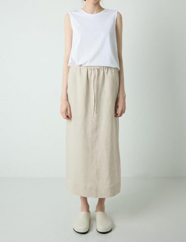 Mywinway Linen Skirts for Women Spring Summer Casual Trendy Elastic High Waisted Cotton Linen Midi Skirt with Pockets3