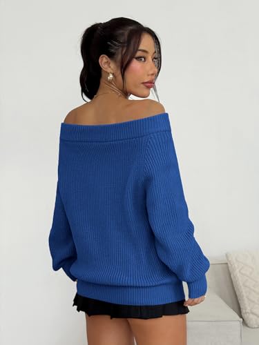 Image of ZAFUL Sweaters for Women Off Shoulder Knit Sweater with Long Sleeve Loose Pullover Jumper Tops