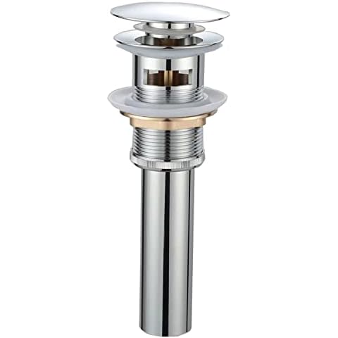 HOYOJU Pop Up Sink Drain with Overflow Bouncing Style Stopper Brass Polished Chrome for Bathroom Cover