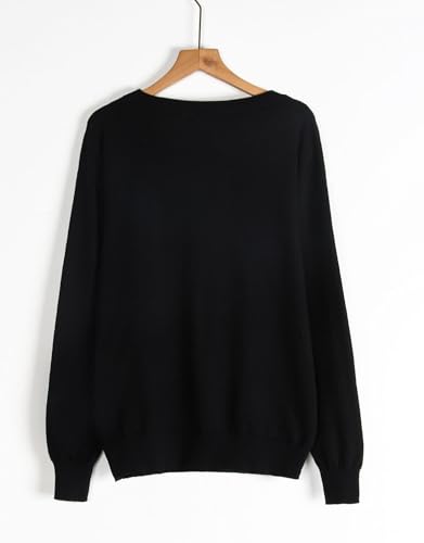 Image of Women's Lightweight Thin Knit Sweater Long Sleeve Crew Neck Boo Pattern Halloween Pullover (Black 76,Large)