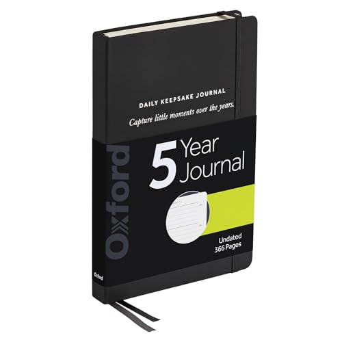 Oxford One Line a Day 5 Year Journal Daily Keepsake Memory Book with Undated Entries 366 Pages 5.6 x 8.3 Black Hardcover Ribbon Markers and Pocket for Photos and Mementos (1017049)