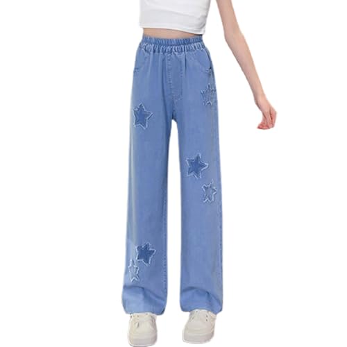 Jeans Pants for Girls Fashion Cute Embroidery Baggy Wide Leg Denim Pants Tween Girls Retro Washed High Waisted Jeans