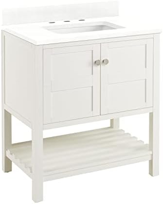 Signature Hardware 953315-30-RUMB-8 Olsen 30" Single Vanity Set with Wood Cabinet, Quartz Vanity Top, and Rectangular Sink - 1-1/2" Faucet Holes - Soft White/Feathered White