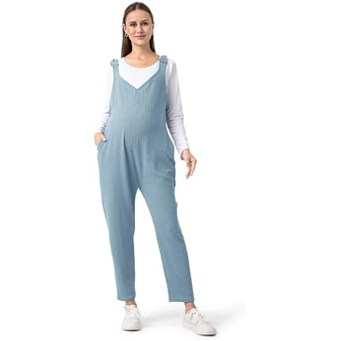 Rnxrbb Adjustable Fall Maternity Overalls Casual V Neck Maternity Pants Jumpsuits Clothes with Pockets,Grayish Blue-XL Cover