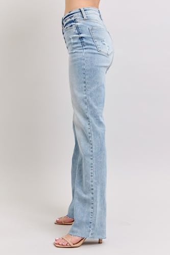 Judy Blue Mid Rise Light Wash Dad Jeans for Women Stretchy Denim | 34" Inseam | Trendy Vintage Straight Leg Jeans -889264