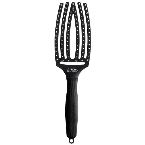 Olivia Garden Fingerbrush - Cerdas de Nylon Ionizadas - Mediano - Color Negro