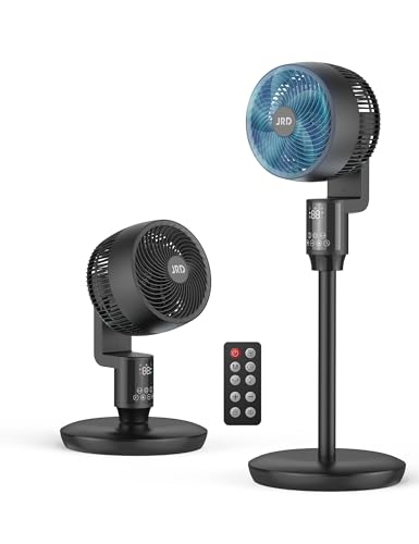 Image of JRD Fan for Bedroom, 70 Oscillating Standing Fan, 100ft Pedestal Fans for Home Office, 90 Manual Vertical, 6 Speeds, 3 Modes,Remote, 19-38 inch Adjustable Height, Air Circulator