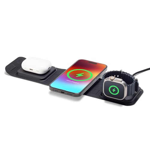 Mophie 3-in-1 Travel Charger v2 with MagSafe - Portable Wireless Charging Hub Compatible with Apple Devices iPhone 17/16/15/14/13/12 Apple Watch Series 11 to 1 & Ultra AirPods Pro/3rd Gen Black