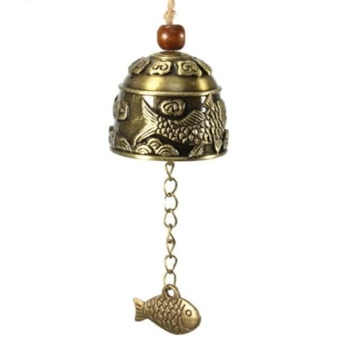 FACAIIO Carillon à vent Feng Shui en forme de poisson dragon porte-bonheur et bénédiction, ornement à suspendre en alliage de zinc avec son, longueur totale de 27 cm