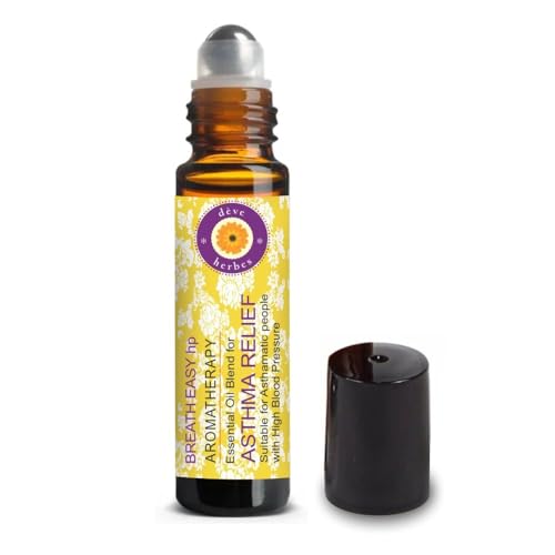 Deve Herbes ASTHMA RELIEF BREATHE EASY - Suitable for Asthamatic people with High Blood Pressure. Aromatherapy Essential Oil Blend of Cajeput, Holy Basil (Tulsi) Spearmint Essential Oils & Almond Oil 10ml