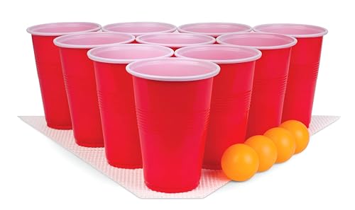 Image of Tickles Pack of 12, Beer Pong Glasses with Free Ping Pong Balls Set, Easy Grip Reusable Drinking Party Cups for Iced Tea, Punch, Cocktail, Couple, Ladies Games (Color: Red Size: 475 ml)