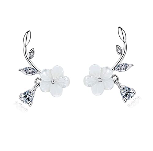 baobei Kletterer Ohrringe für Damen, Silberohrringe, Blumenohrringe, Sterling Silber Zirkone Kletterer Ohrstecker, Mädchenohrringe, Manschettenohr Kletterer Ohrringe, Perlmutt Ohrringe Cover