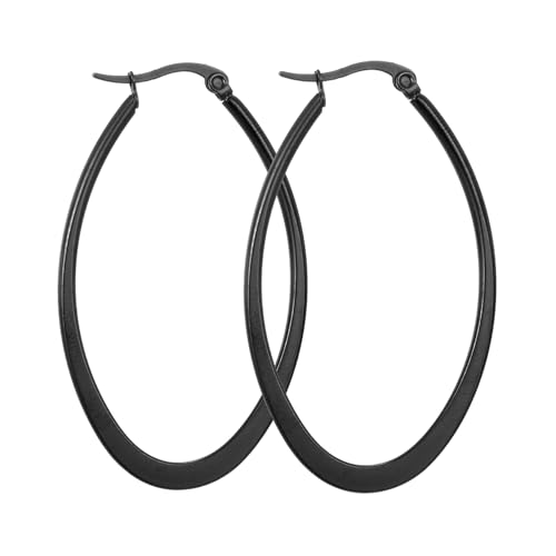 MengPa Hoop Earrings for Women Black Gold Plated Loops Drop Earring Fashion Jewelry