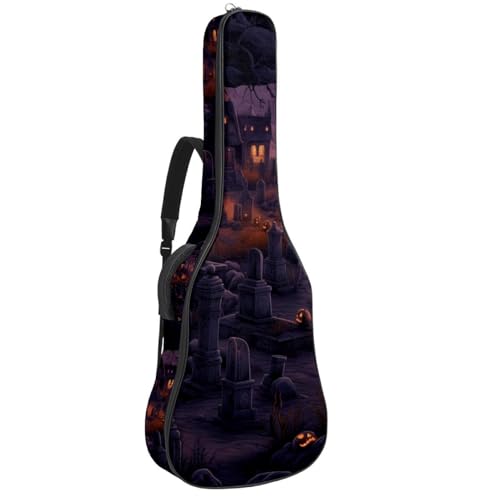 Sac pour guitare acoustique avec bandoulière réglable et crochet arrière motif cimetière