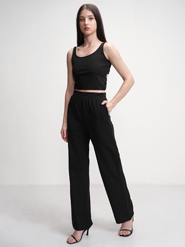 Image of Tokyo Talkies Chic Crop Top & Drawstring Trousers Co-ord Set | Shoulder Strap | Stylish | Perfect for Casual Outings & Vacations | Women Co-Ord Set | Co ord set for women