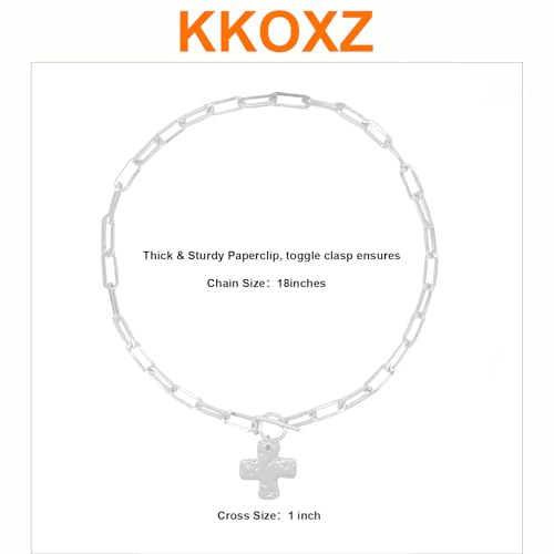 Gold Chunky Cross Necklace for Women - Statement Layered Hammered Cross Pendant Jewelry with Vintage Toggle Clasp, Bold Thick Chain Necklace Gift for Women3