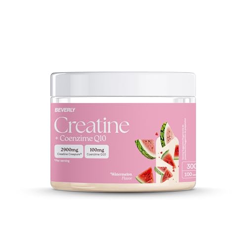 Beverly Creatina Monohidrato Creapure® + Coenzima Q10 - Especial mujer - 300 g - 100 Servicios - Sabor sandía - No-GMO, vegana, sin gluten