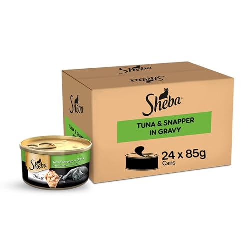 Image of Sheba Deluxe Premium Adult (1+ Years) Wet Cat Food, Tuna & Snapper in Gravy, 85 g Can (Pack of 24), High-Moisture Gravy cat Food for Healthy Hydration