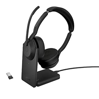 Jabra Evolve2 55 - schnurloses Stereo-Headset mit Ladestation Air Comfort - Mikrofone mit Geräuschunterdrückung & ANC - kompatibel mit Allen UC-Plattformen wie Zoom und Google Meet - Schwarz