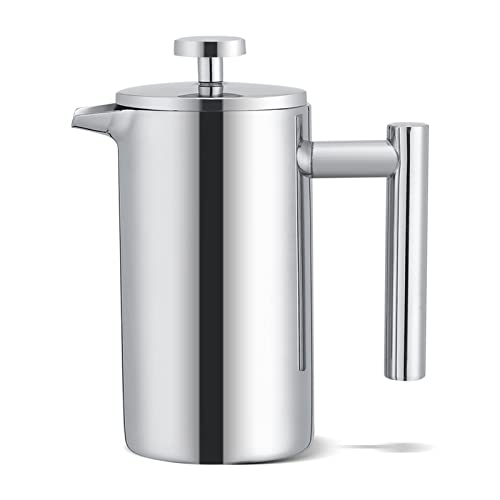 Jwthee French Press Coffee Maker, 11.8oz Stainless Steel French Press Coffee Pot Double Wall Insulated French Coffee Press Coffee Kettle Hand Brewing Coffee Pot for Home Restaurant Outdoo