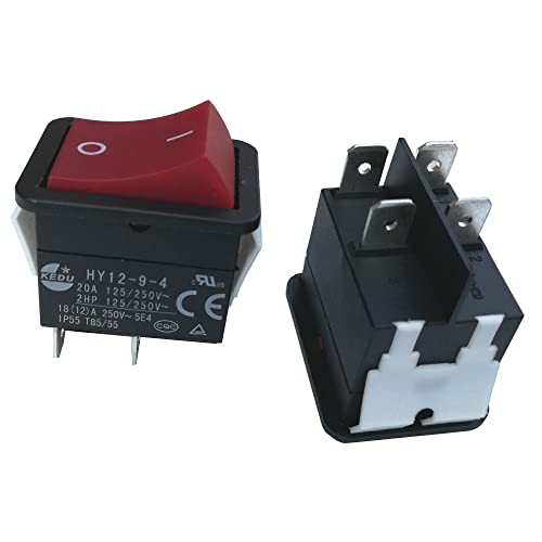 IP55 18(12) A 250V 4Pins Industrial Welder Welding Machine Power On Off Rocker Switches Pushbutton Switch HY12-9-4, 2-Pack