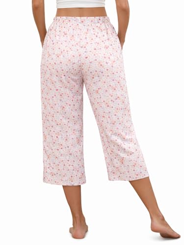 Image of Kabento 2 Pack Womens Pajama Pants Capri Sleep Lounge Pants Drawstring Pj Bottoms with Pockets
