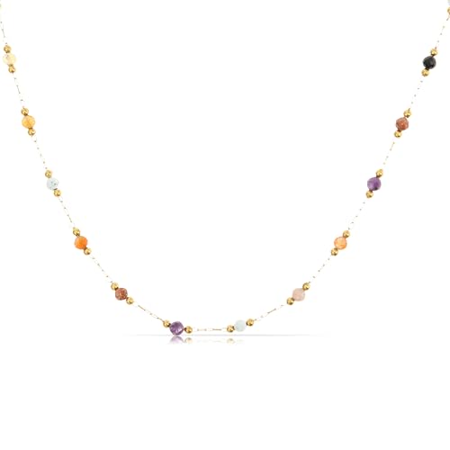 Made by Nami Perlenkette Damen Bunt aus Edelstahl Wasserfester Schmuck Geschenke für Frauen (Bunt)