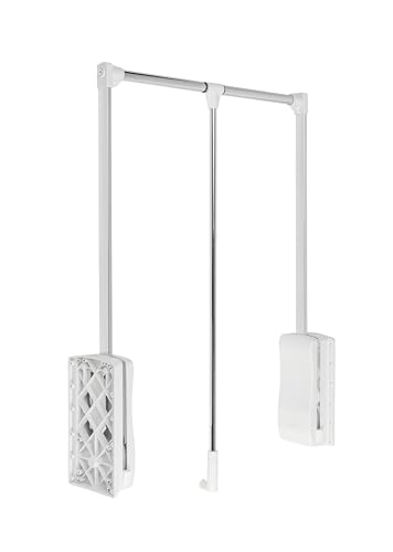 GTV - Kleiderlift mit Gasdruckfedern für Schrank | Schrankbreite 875mm - 1200mm | Stromabnehmer mit Gashebebühne | Kleiderstangen | weiß