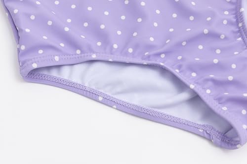 Image of LIZENS Girls' Swimwear one Piece Ruffle Beach Bathing Suit for Girls Fish Toddler Cute Dots Kids Purple Swimsuit