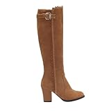 ROMISBABA Botas de Caña Alta para Mujer con Tacón y Cremallera Lateral Cálidas y Ligeras para Otoño Invierno Diseño Cómodo y Moldeador Color Marrón Talla