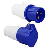 16A 240V Site Trailing Plug &amp; 16 Amp Socket 230V 16A 3 Pin PCE Volt Blue Hook Up, Weatherproof Industrial Connector for Construction Sites