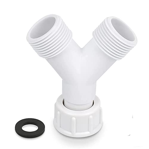 Washing Machine Y Splitter, 3/4 Inch Plastic Y Piece Splitter Connector Washing Machine Dish Washer, Appliance Inlet BSP Hose Y Connector with Rubber Washer, White
