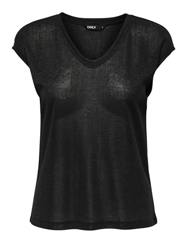 ONLY Carmakoma Carsilvery S/S V Neck Lurex Top JRS Noos, Negro, XL
