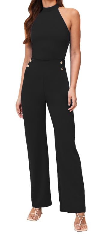 Re Tech UK Womens Halterneck Sleeveless Jumpsuit Playsuit Romper Wide Leg Dress Fashion Elegant