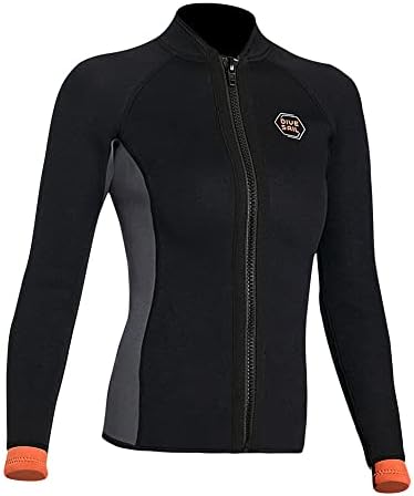 Wetsuit Top Jacket Women Men 3MM Neoprene Long Sleeve Dive Scuba Wet Suit Shirt, 2MM 1.5MM Warm Front Zipper Wetsuits Shirts Vest Surfing Suit in Cold Water Sports (M, 3MM Black Women)