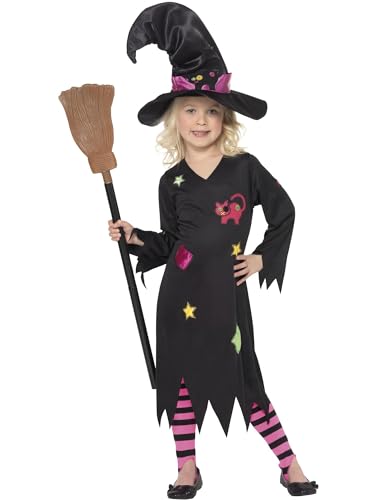 Halloween! Smiffys Kostüm Holzhexe, Schwarz, mit Kleid, Hut und Strumpfhose