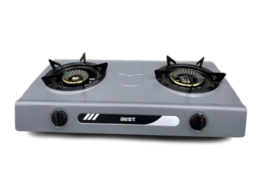 Hornillo de gas doble 2 quemadores 3.4/4.3 kW, encendido piezoeléctrico sin pilas, acero fácil de limpiar. Portátil, independiente, ideal para interiores, exteriores, caravanas, camping. Potencia