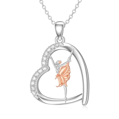 ROMANTICWORK Chaîne de ballet en argent sterling 925 avec pendentif en forme de cœur et ballerine - Bijou de danse - Cadeau pour femme et fille, Argent...