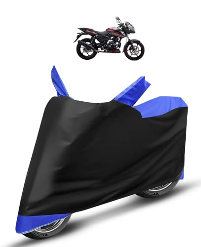 Image of Auto Hub Bike Cover Compatible with Pulsar 150 with Mirror Pocket, Dustproof, Heat Resistant, Triple Stitched, Pulsar 150 Bike Cover- Black, Blue