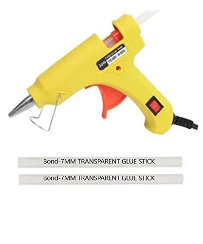 Bond? 20W Yellow Glue Gun with 2 Transparent Glue Stick 7MM Each with on/off button and light indicator with glue gun stand, multipurpose glue gun, DIY Crafts
