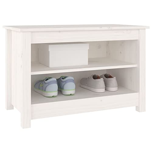 CIADAZ Banco Zapatero, Banco Pasillo, Banco Recibidor, Descalzadora, Estanteria Zapatero, Mueble Zapatero, Madera de Pino Maciza Blanco 70x38x45,5 cm - imagen 6