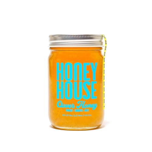 Honey House Raw & Unfiltered Clover Honey – 100% Pure, American-Sourced, Non-GMO – Natural Sweetener – 12oz Glass Jar
