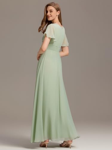 Image of Ever-Pretty Women's Spring Elegant Round Neck Short Sleeve Chiffon Empire Waist Floor Length Formal Dresses Bridesmaid Dress