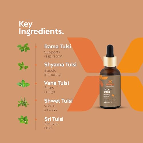 Akayu by Ashpveda Ayurvedic Tulsi Drops | 25 ml Best Panch Tulsi Oil | Natural Herbal Formula for Wellness & Vitality | Supports Relief in Cold, Cough & Mild Fever